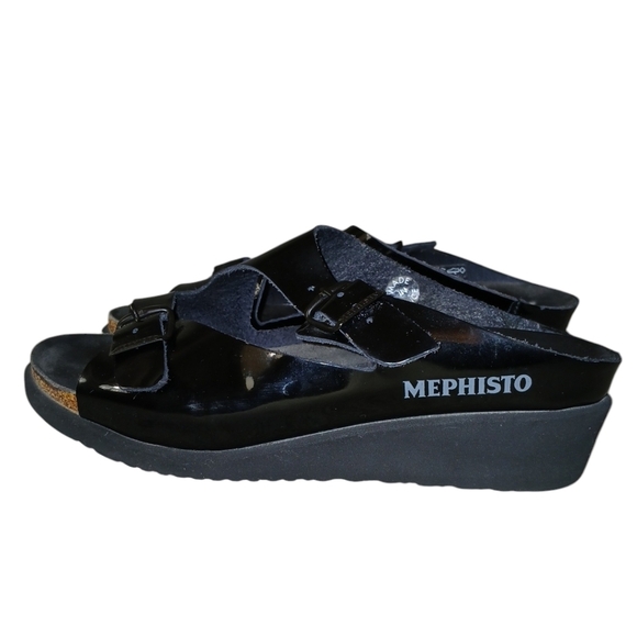 MEPHISTO Elka Black Patent Leather Slide Sandals Women's size 7.5-8 - Picture 7 of 13